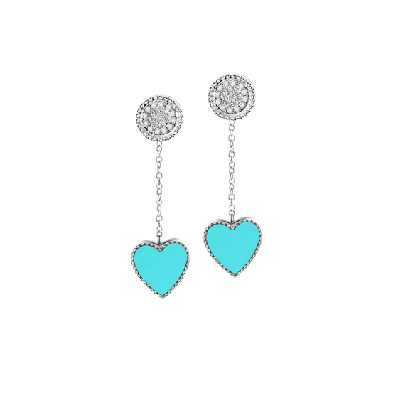 Turquoise Key 淺藍‧心 天然鑽石耳環