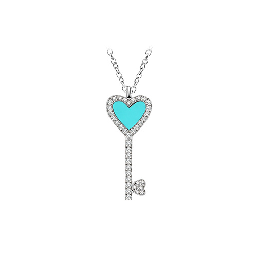 Turquoise Key 淺藍‧心鑰 天然鑽石項鍊
